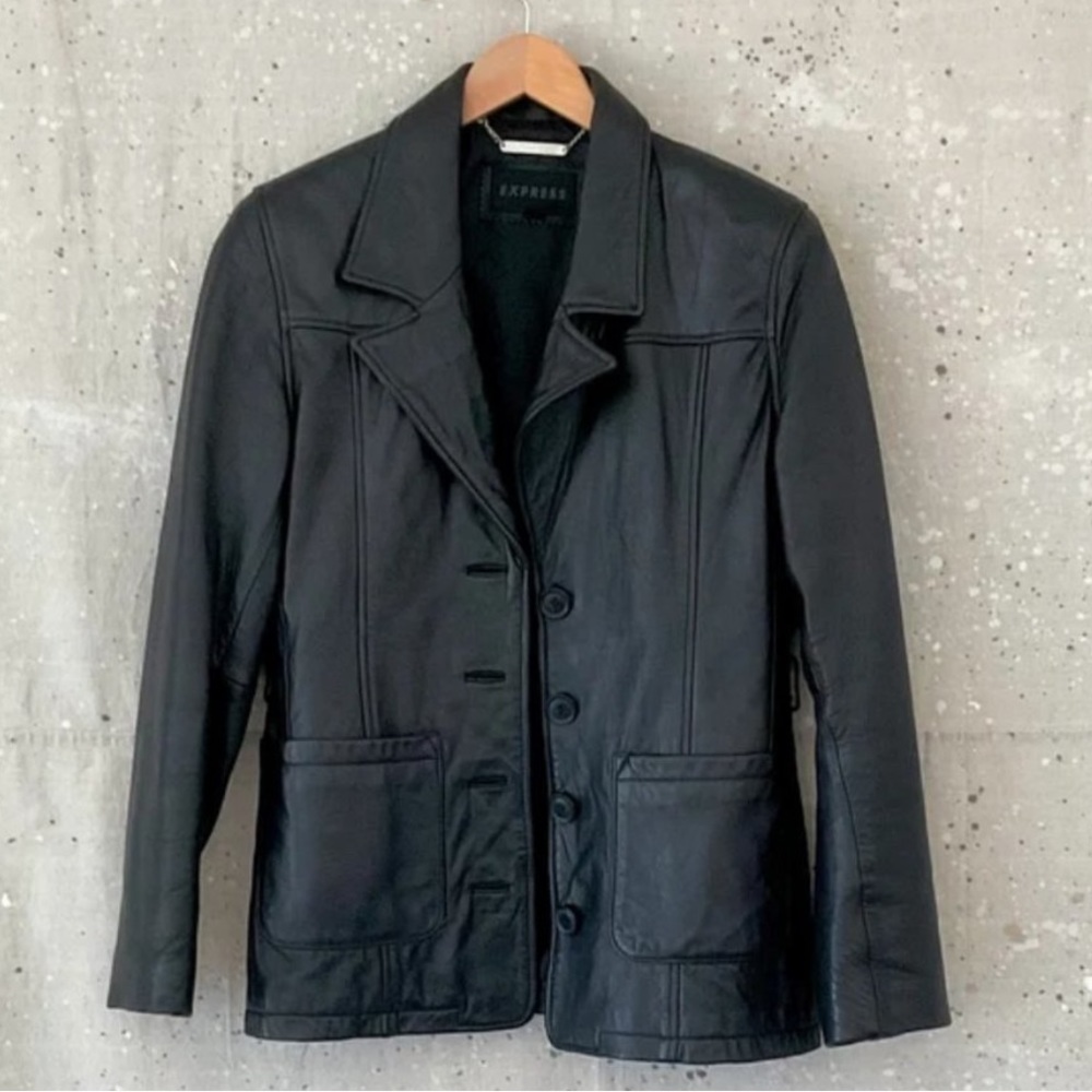 SOLD Vintage Black Leather Blazer